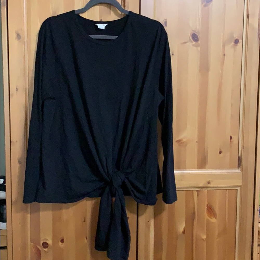 Cotton tie front long sleeve shirt